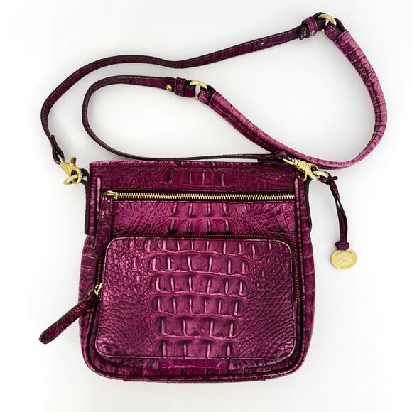 Brahmin Cleo Crossbody Bag Dewberry Berry Pink Embossed Leather - Picture 5 of 13